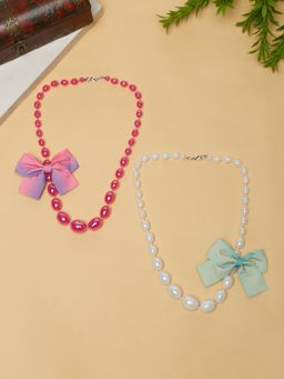 Stol'N - Bow Applique Beeded Necklaces-Pink, White (Pack of 2)