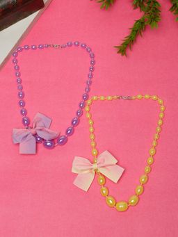 Stol'N - Bow Applique Beeded Necklaces-Purple, Yellow (Pack of 2)