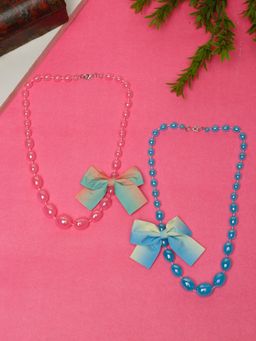 Stol'N - Bow Applique Beeded Necklaces-Pink, Blue (Pack of 2)