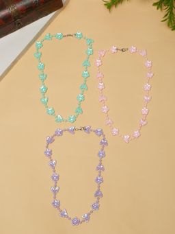 Stol'N - Floral & Butterfly Beeded Necklaces - Purple, Pink, Blue (Pack of 3)