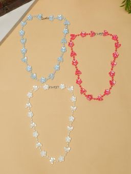 Stol'N - Floral & Butterfly Beeded Necklaces - Blue, White, Red (Pack of 3)