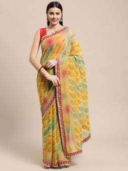 Vastranand - Multi Designer Printed Bandhani Saree with Unstitched Blouse