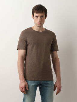 Selected - Dark Brown Organic Cotton Crew Neck T-shirt