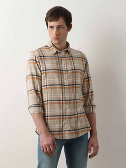 Selected - Beige Flannel Check Cotton Shirt