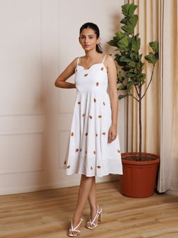 Ragavi - Strawberry White Printed Cotton Midi Dress