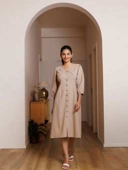 Ragavi - Taupe Linen Midi Dress