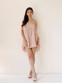 Ragavi - Rose Tiffany Nude Chiffon Mini Dress
