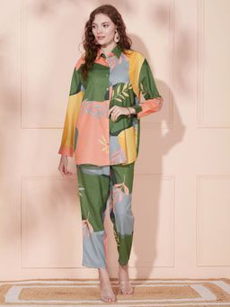 FASHOR - Abstract Floral Printed Straight Fit Co-ord - Multi (Set of 2)