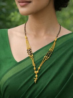 Digital Dress Room - Gold Plated Triple Line Chain Black Beaded Mangalsutra