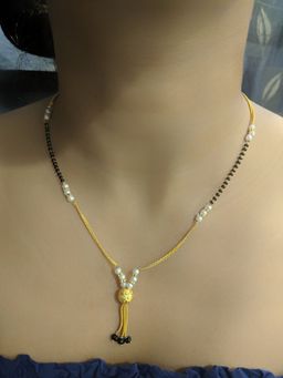Digital Dress Room - Gold Plated Pearl Black Beads Golden Mani Latkan Style Mangalsutra