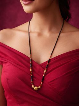 Digital Dress Room - Stylish Gold Plated Big Mani Pendant Single Line Mangalsutra