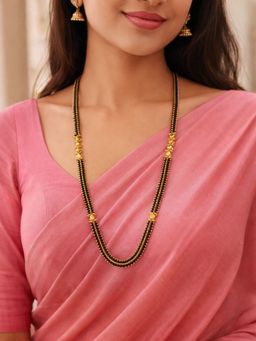 Digital Dress Room - Gold Plated Chain Black Gold Beads Long Mangalsutra