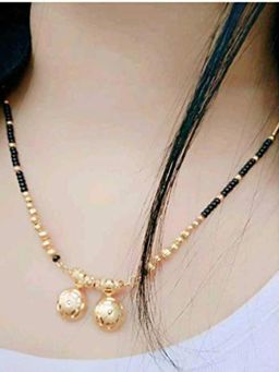 Digital Dress Room - Gold Plated 2 Vati Pendant Black Gold Beads Short Mangalsutra