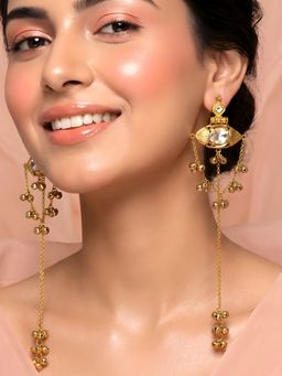 ADIVA - Kundan Embellished Long Chain Kashmiri Drop Dangler Earrings