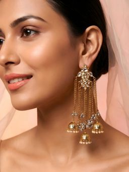 ADIVA - Kundan Stone Studded Multi-Chain with Kashmiri Jhumka Drops Earrings