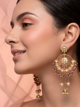 ADIVA - Red Beaded Embellished Chandbali Kashmiri Jhumka Earrings