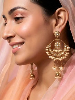 ADIVA - White Beaded Embellished Chandbali Kashmiri Jhumka Earrings