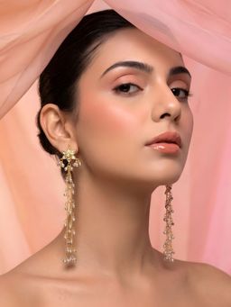 ADIVA - White Enamel Studded Long Chain Drop Kashmiri Ghungroo Earrings