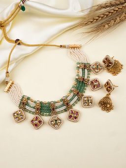 STILEADDA - Royal Kundan Bandhai Beads Jewellery Set