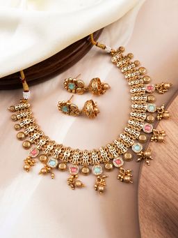 STILEADDA - Mint Rajwadi Bandhai Jewellery Set