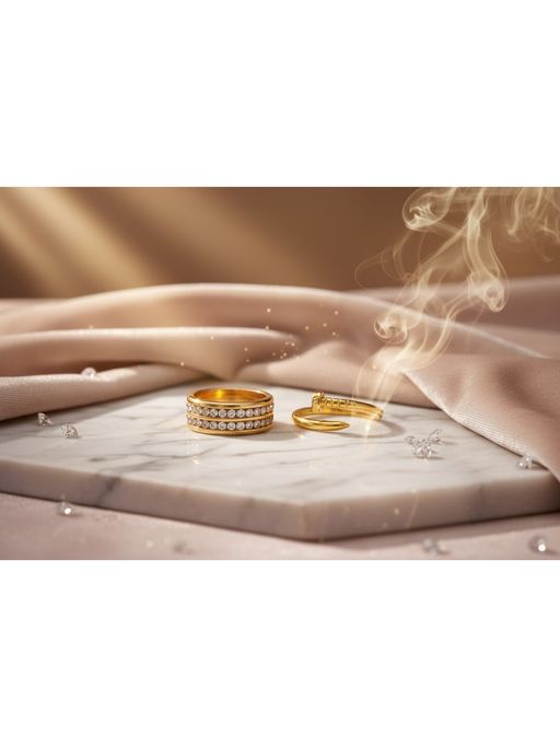 Jazz and Sizzle Gold Plated Zircon Studded Adjustable Couple Ring (Pack Of 2)