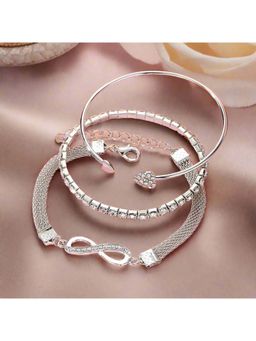 Jazz and Sizzle - Silver Plated Cz Studded Infinity Bracelets (Pack Of 3)