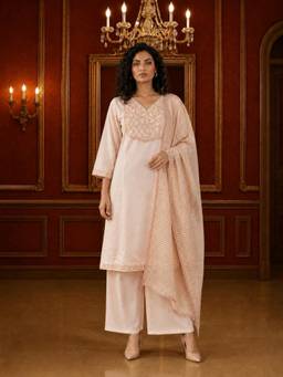 Gahan - Peach Darban Silk Blend A-Line Kurta and Palazzo with Dupatta