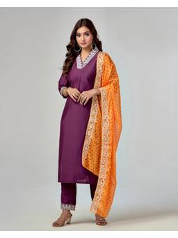 Gahan - Purple Silk Blend Zari Chain Embroidered Kurta with Pant and Dupatta