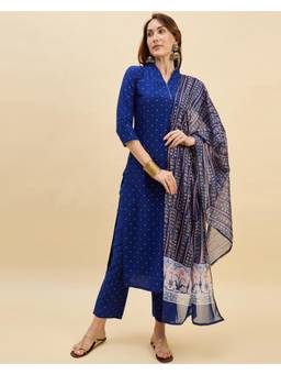Gahan - Royal Blue Silk Blend Kurta with Pant and Dupatta