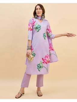 Gahan - Purple American Crepe Kurta with Pant and Dupatta