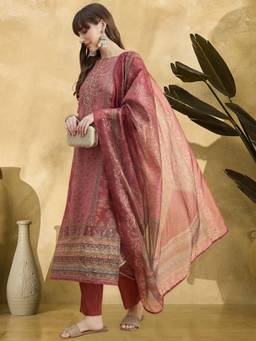 Gahan - Pink Rayon Aari hand Work with Digital Print Kurta with Pant and Dupatta