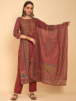 Gahan - Maroon Rayon Aari hand Work with Digital Print Kurta with Pant and Dupatta