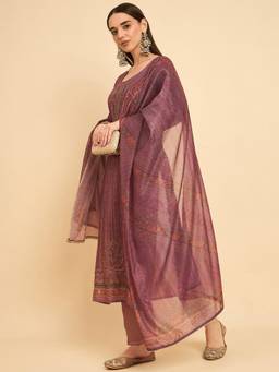 Gahan - Mauve Gold Rayon Aari hand Work with Digital Print Kurta with Pant and Dupatta