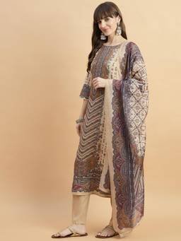 Gahan - Cream Rayon Aari Mirror Work with Digital Print Kurta with Pant and Dupatta