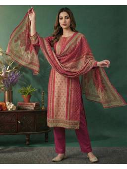 Gahan - Pink Rayon Aari hand Work with Digital Print Kurta with Pant and Dupatta