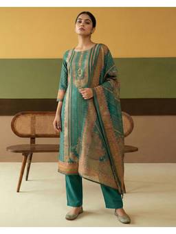 Gahan - Green Rayon Aari hand Work with Digital Print Kurta with Pant and Dupatta