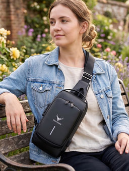 REDHORNS - Black Waterproof Crossbody Chest Bag For Unisex Design Anti-Theft Zipper