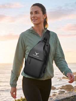 REDHORNS - Black Waterproof Crossbody Chest Bag Fashion Sling Bag With Adjustable Shoulder Strap