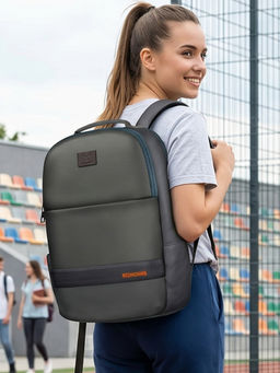 REDHORNS - Grey Faux Leather 15.6-Inch Laptop Backpack With Rain Cover Backpack