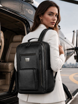 REDHORNS - Black Urbane Pro Unisex Genuine Leather Office Travel Backpack