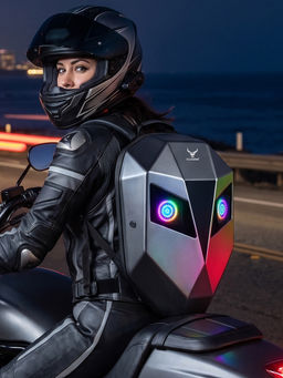 REDHORNS - Black Led Laptop Bag Motorcycle Riding Hard Shell Led Motorbike Backpack