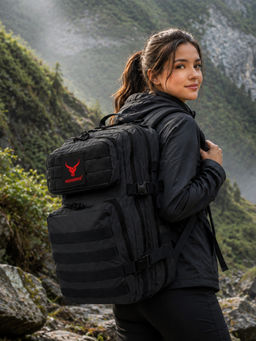 REDHORNS - Black Army Tactical 52L Multiple Pocket Trekking Rucksack Military Backpack Travel