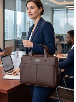REDHORNS - Brown Genuine Leather 14.6-Inch Laptop Messenger Bag Business Bag