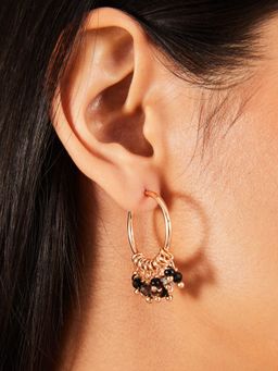 Accessorize London - Womens Black Mini Bead Tassel Hoops Earrings