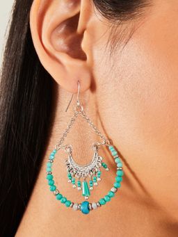 Accessorize London - Womens Blue Boho Layered Fan Earrings