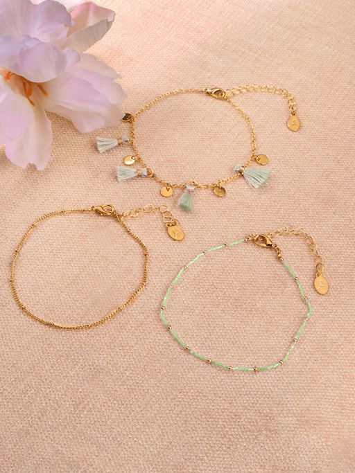 Accessorize London Women Mini Bead Tassel Anklets Pack of 3