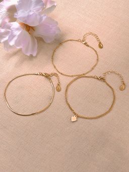 Accessorize London - Women Gold Heart Chain Anklets Pack of 3