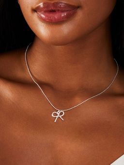 Accessorize London - Womens Silver Bow Pendant Necklace