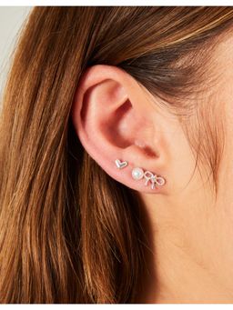 Accessorize London - Womens Silver Bow Stud Earrings Pack of 3