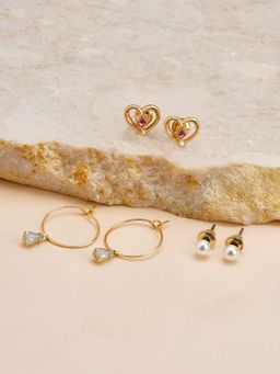 Accessorize London - Womens Gold Heart Stud And Hoops Pack of 3
